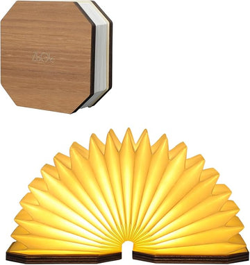 Originality Folding Accordion Lamp, Portable Wooden Desk Lamp, Ambient Lighting, Creative LED Paper Lantern with USB for (Walnut)