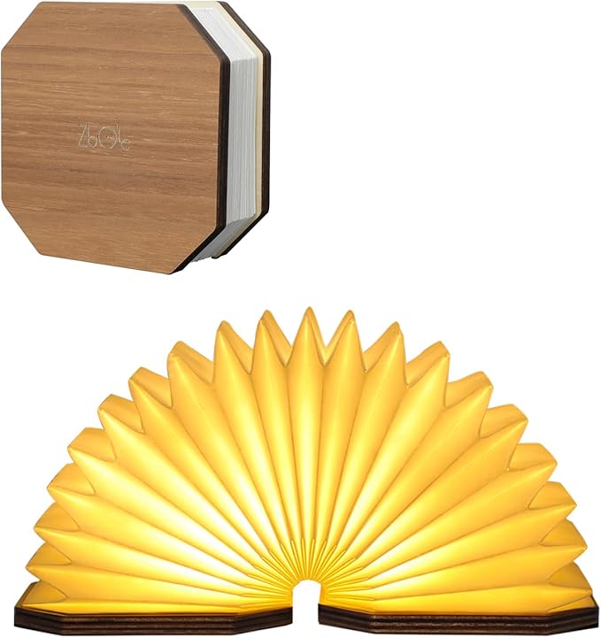 Originality Folding Accordion Lamp, Portable Wooden Desk Lamp, Ambient Lighting, Creative LED Paper Lantern with USB for (Walnut)