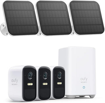 eufy Security, eufyCam 2C 3-Cam Kit with Solar Panel 2W, Security Camera Wireless Outdoor, Home Security System, HomeKit Compatibility, 1080p HD, IP67, Night Vision, Motion Only Alert, No Monthly Fee