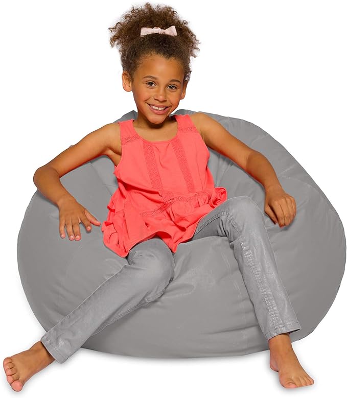 Posh Creations Bean Bag Chair for Kids, Teens, and Adults Includes Removable and Machine Washable Cover, 38in - Large, Solid Gray (BLG-BP004)