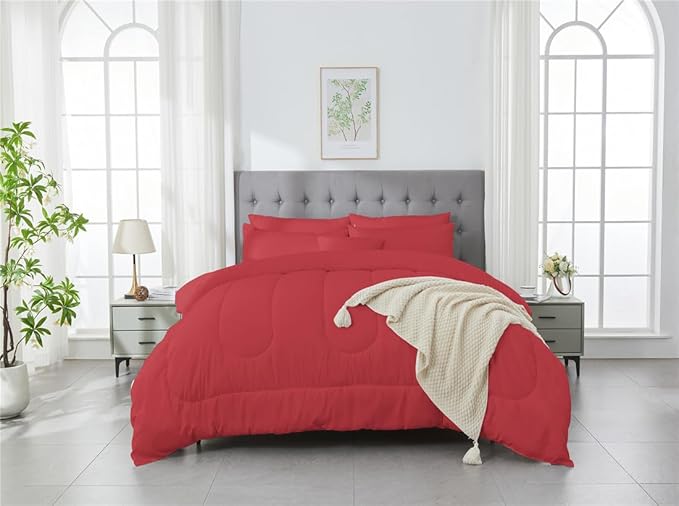 3 Piece Solid Color All Season Bedding Comforter Set Microfiber Soft Lightweight Bedding Set for Kids Teens Adults Room Decor with 1 Comforter and 2 Pillowcases Queen