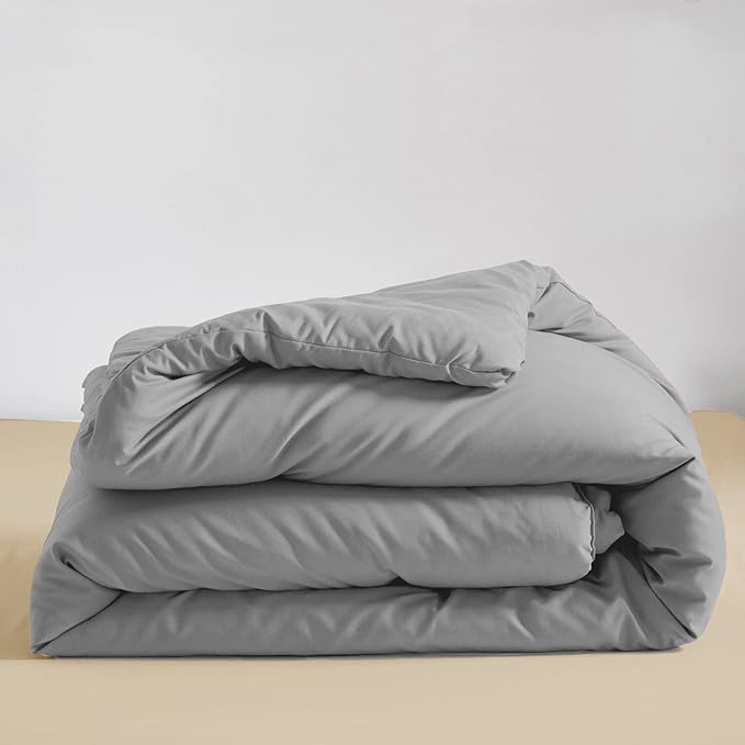 Silver Grey Comforter Set Cal King Bright Gray Beddig Set for Kids Teens Adult Solid Silver Color Bedding Set 3 Pieces with 2 Pollowcases Lightweight Durable Gray Comforter