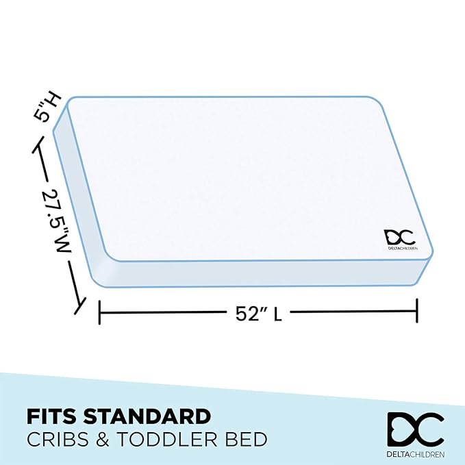 Delta Children Twinkle 4-in-1 Convertible Baby Crib, Sustainable New Zealand Wood, Grey and Delta Children Twinkle Galaxy Dual Sided Recycled Fiber Core Crib and Toddler Mattress (Bundle)