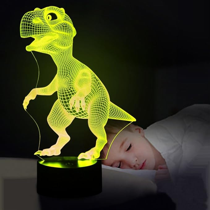 Night Lights for Kids Dinosaur 3D Night Light Lamp Wiscky 7 LED Colors Changing Touch Table Desk Lamps Decorative Lighting Pretty Cool Toys Gifts Birthday Holiday Xmas for Baby Nursery Toddler Friends