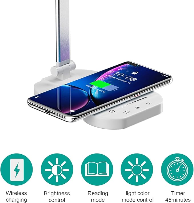 LED Desk Lamp, Dimmable Table Lamp for Reading,Lamp with USB Charging Port, 5 Lighting Modes, Sensitive Control, 45 Minutes Auto-Off Timer, Eye-Caring Lamp (White)