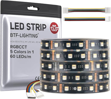 BTF-LIGHTING RGBCCT 5 Colors in 1 LED 5050SMD RGBWW RGB+Dimmable Tunable Color Temperature 2700K-6500K 16.4ft 60LEDs/m 300LEDs DC12V Multi-Colored Lights IP67 for Decoration(No Adapter or Controller)