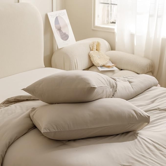 ROSGONIA Queen Comforter Set Oatmeal, 3pcs(1 Boho Oatmeal Comforter & 2 Pillowcases) All Season Soft Bedding Lightweight Bedspread Blanket Quilt
