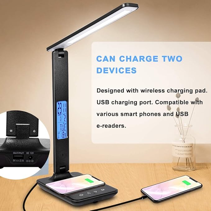 LED Desk Lamp, Dimmable Eye-Protecting Table Lamps with Night Light, USB Charging Port, 4 Color Temperature Modes, 5 Brightness Levels, 1H Timer, Touch Control for Home Office Bedroom (Black)