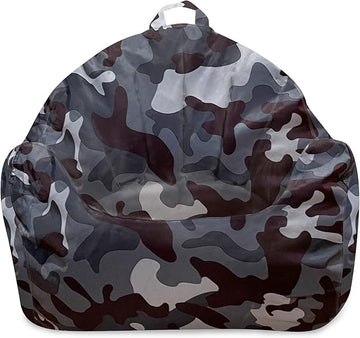 Posh Creations Structured Comfy Bean Bag Chair for Gaming, Reading and Watching TV, Malibu Lounge, Nylon - Camo Dark and Black Gray