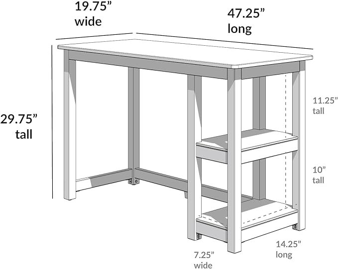 Max & Lily Solid Wood Desk With Shelves, 47 Inches, White