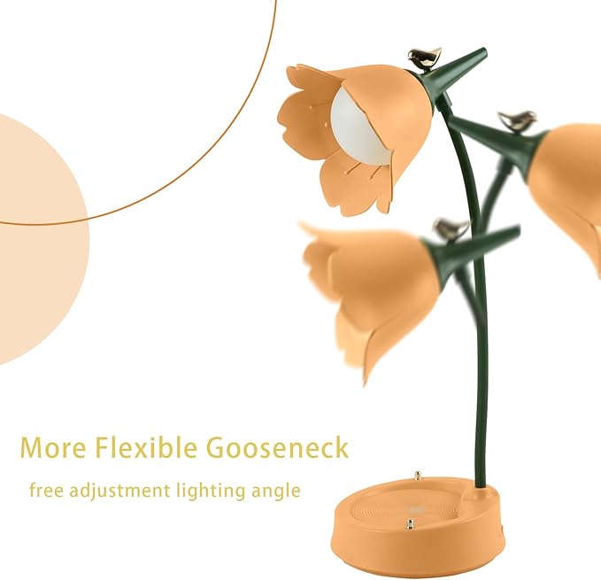 Himmel Flower Desk Lamp, Dimmable LED Kid Desk Lamp with 3 Colour Temperatures,Cordless Rechargeable Desk Lamp with Touch Sensor and Flexible Arm, USB Bedside Lamp for Reading, Learning