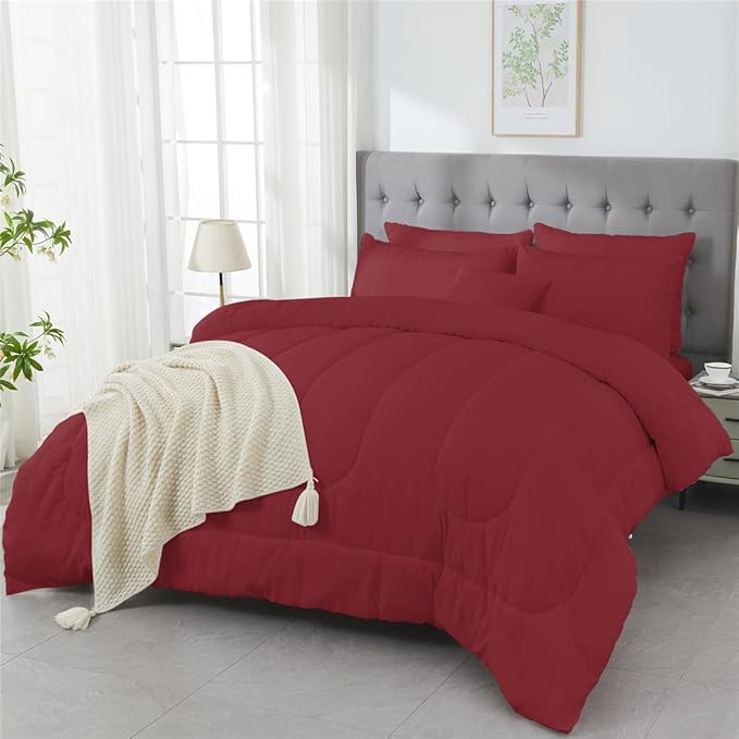 3 Piece Solid Color All Season Bedding Comforter Set Microfiber Soft Lightweight Bedding Set for Kids Teens Adults Room Decor with 1 Comforter and 2 Pillowcases Queen