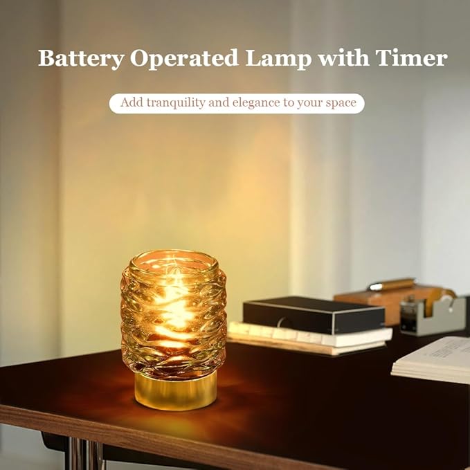 Battery Operated Lamp with Timer,Glass Cordless Lamps with LED Bulb,Decorative Lights for Living Room Bedroom Tabletop Entryway Centerpiece Gift (Brown)