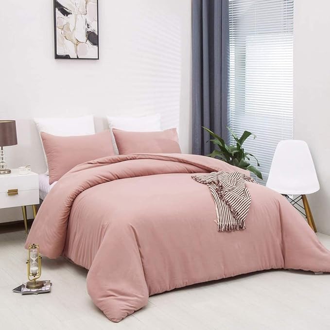 Pink Comforter King Size Pure Blush Pink Bedding Set Women Rose Pink Durable Comforter Set 3 Pieces 1 Comforter with 2 Pillowcases