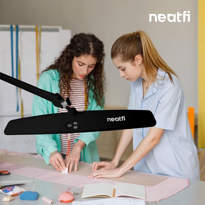 Neatfi Elite HD XL Task Lamp, 1360 Lumens, 84PCS SMD LED, 6500K, Super Bright Desk Lamp, Non-polar Dimming (Non-CCT with Clamp, Black, 22 Inches)