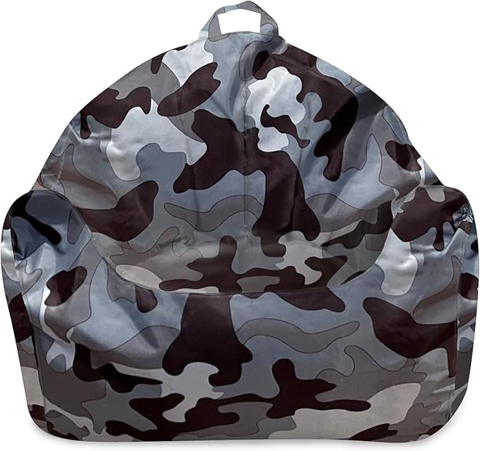 Posh Creations Structured Comfy Bean Bag Chair for Gaming, Reading and Watching TV, Malibu Lounge, Nylon - Camo Gray and White