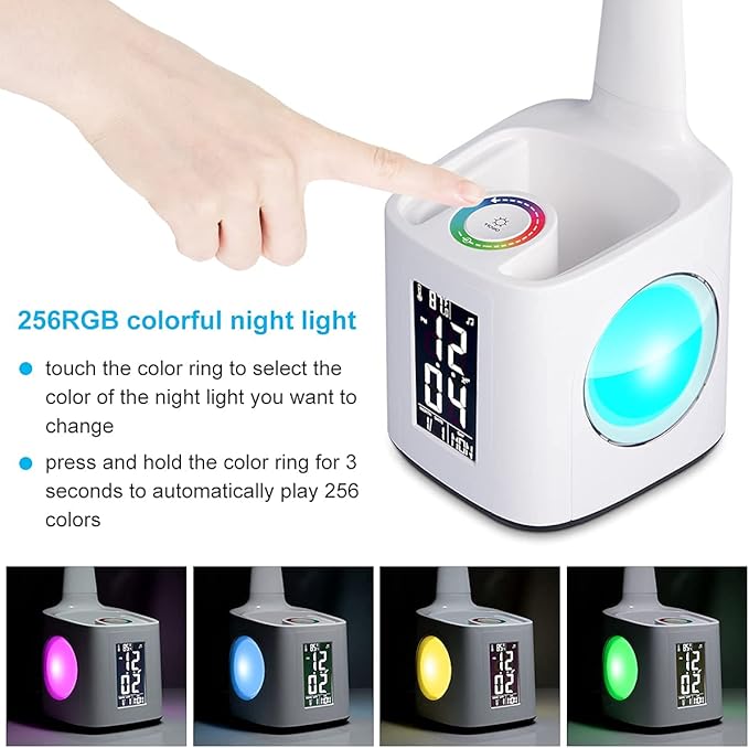Study LED Desk Lamp with USB Charging Port, Kids Dimmable LED Table Lamp with Clock and Pen Holder, Home Office, College Student Dormitory, Reading Eye Protection Desk Lamp, Color Night Light,10W