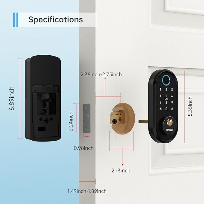 Smart Lock, SMONET Fingerprint Door Lock Smart Deadbolt Keyless Entry - Electronic Digital Keypad with Biometric Fingerprint, Smartphone App Auto Lock Bluetooth Keys Fobs Smartlock for Alexa, Home