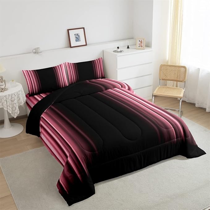Feelyou Abstract Ombre Comforter Set Kids Teens Pink Black Bedding Set Room Decor 2Pcs Twin Size,Reversible Black Boys