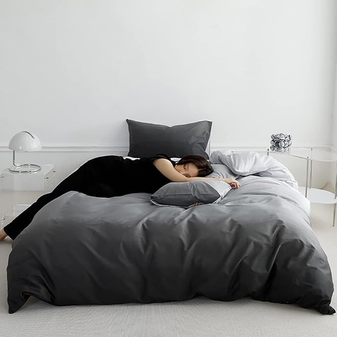 Gradient Gray Comforter Set Ombre White Gray Bedding Set Twin Women Aesthetic Comforter 3 PCs Gray Color Bed Comforter Set Twin Gradient White and Gray Comforter Set Twin