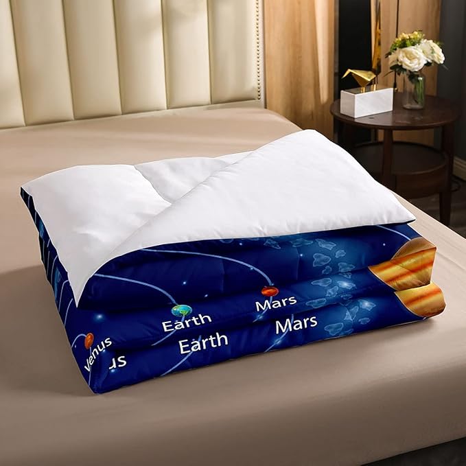 Solar System Comforter Set Twin Galaxy Bedding Set Outer Space Down Comforter Kids Boys Girls Starry Sky Universe Planets Duvet Set Room Decor Super Soft Astronomy Quilt Duvet Insert, Blue