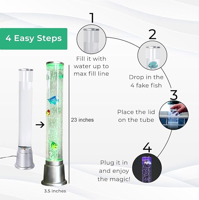 Shop LC Electric Fake Fish Tank Aquarium Lamp with 6 LED Glowing Colors Changing Lights and Sensory Bubble Tube Lamp - Artificial Fish Tank with Moving Fish - Night Light Sensory Lamp Birthday Gifts