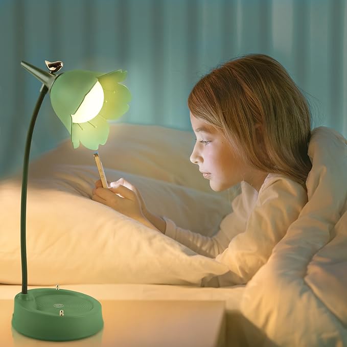 Himmel Flower Desk Lamp, Dimmable LED Kid Desk Lamp with 3 Colour Temperatures, Cordless Rechargeable Desk Lamp with Touch Sensor and Flexible Arm, USB Bedside Lamp for Reading, Learning