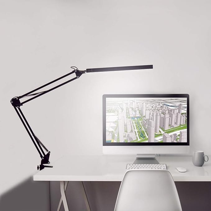 LED Architect Desk Lamp, Metal Swing Arm Dimmable Task Lamp, Eye Care Table Lamp with Clamp (3 Color Modes, 10-Level Dimmer, Memory Function) Highly Adjustable Office, Craft, Workbench Light