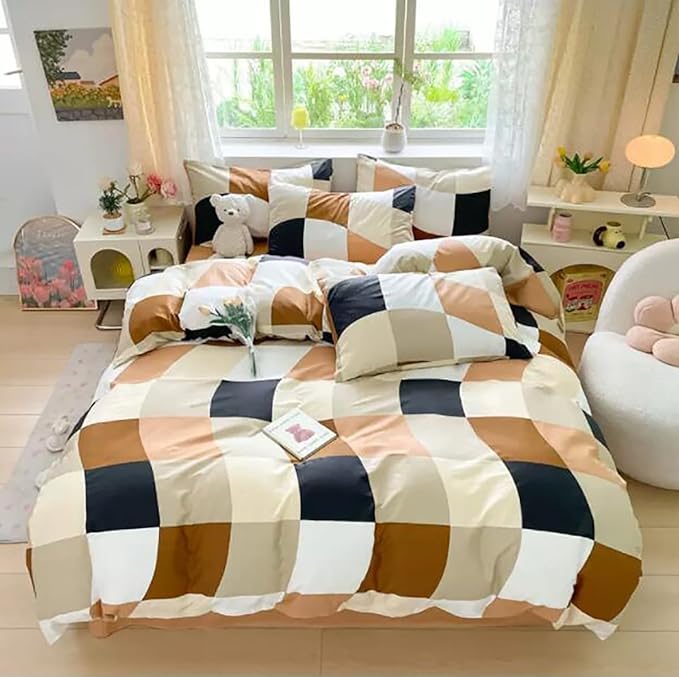 Checkerd Comforter Set California King Multicolored Grid Comforter Men Women Chic Checkered Bed Comforter White Black Plaid Buffalo Cal King Bedding Comforter All Season Hotel Quality Bed Set