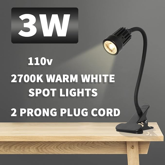 EAGLOD LED Clamp Clip on Light Desk Lamp, 3w Clip Bedside Lamp Clamp,360°Flexible Gooseneck Night Lights, Reading Lighting,Table Lamp for College Dorm,Home,Nail Art,Tattoo Lamp 2Pack