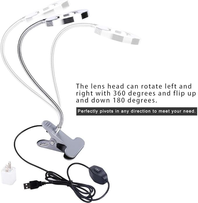 ZJchao Clip on Light, Makeup LED Lights USB Cosmetic Lamp Eyebrow Lip Beauty Salon Desktop Led Lights with Clip Reading Desk Light Book Light for Desk Bed Headboard Makeup