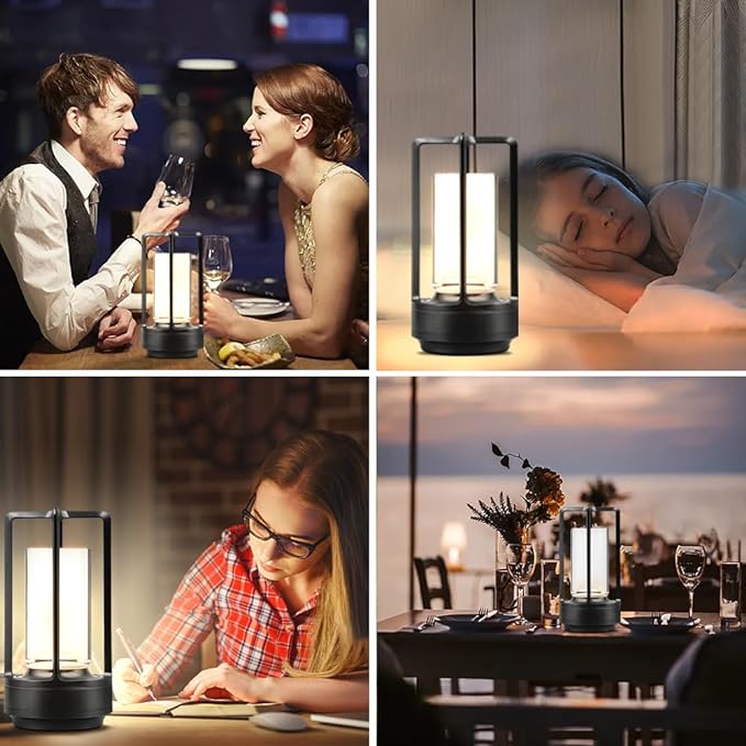 Portable Metal Desk Lamp,Cordless LED Table Lamp,Touch Control Rechargeable Lamp,3-Levels Brightness Room Decor Desk Lamp,Bedside Lamp,Night Light (Light Black)