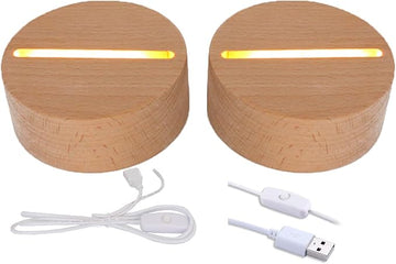 2Pcs 4" Round Wood LED Display Base, Warm Color Wooden Lighted Base Stand for Crystal Glass Resin Art, Acrylic and Plexiglass