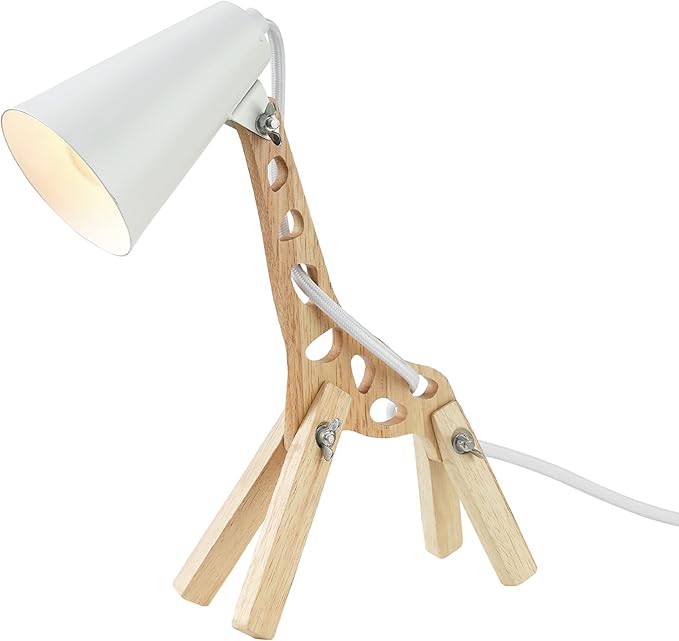 Globe Electric 52210 Gigi Giraffe 11" Wooden Novelty Lamp, White Shade, in-Line On/Off Rocker Switch