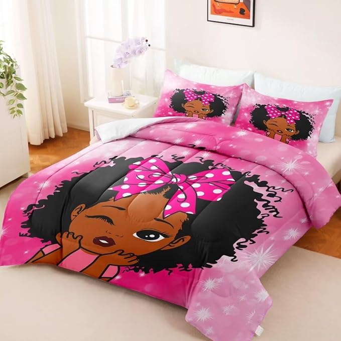 Black Girl Comforter Set Twin for Kids Teens,Black Girl Magic Bedding Set,African American Girl Inspirational Quotes Comforter Set,Black Princess Bed Bedroom Set