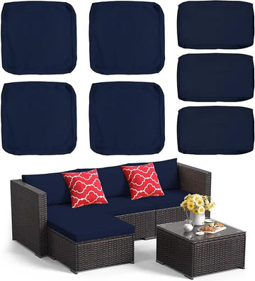 ClawsCover 7Pack Outdoor Patio Seat and Back Cushions Replacement Covers Fit for 3/5 Pieces 4-Seater Wicker Rattan Furniture Conversation Set Sectional Couch,Navy-Large (Include Cover Only)