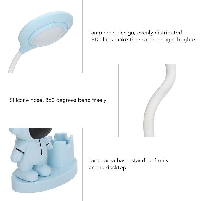 SUNGOOYUE Shape Small Desk Lamp, Rechargeable Desk Lamp with Pen Holder Sharpener Night Light for Dorm Bedroom (Blue)