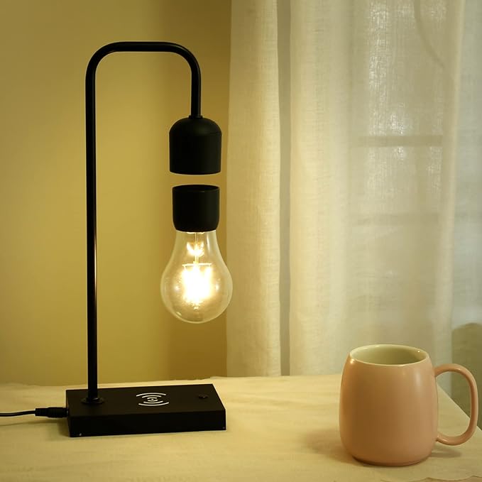 Floating Lamp with Wireless Phone Charger & LED Light Bulb Floating in The Air Freely Unique Magnetic Levitating Cloud Desk Lamp Home Decor & Gift for Friends Families