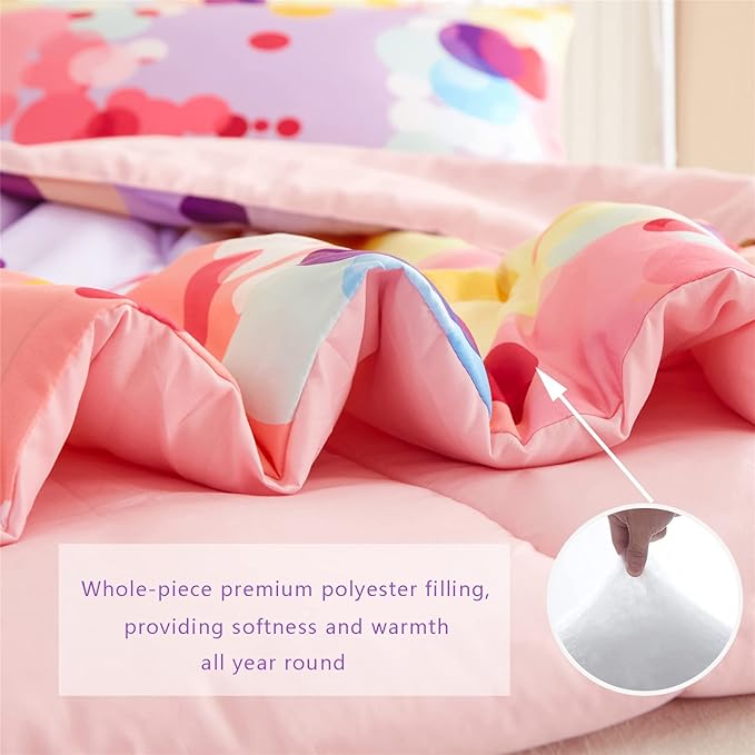 Rainbow Ombre Comforter Set Twin Size for Girls, Colorful Bubbles Polka Dots Comforter for Kids Teen, 2 Piece Orange Pink Purple Blue Gradient Pastel Bedding Set with 1 Pillow Case(Rainbow,Twin)