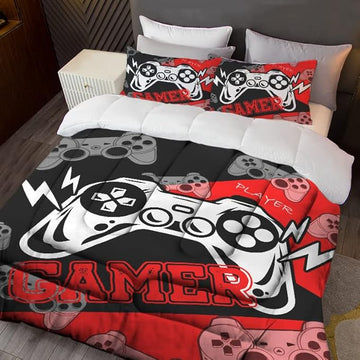 Sunnycitron Gamer Bedding Set for Boys Gamer Comforter sets Queen Gaming Bedding Kid's Comforter Set Boys Teen Gamepad Gaming Comforter,1 Comforter 2 Pillowcases