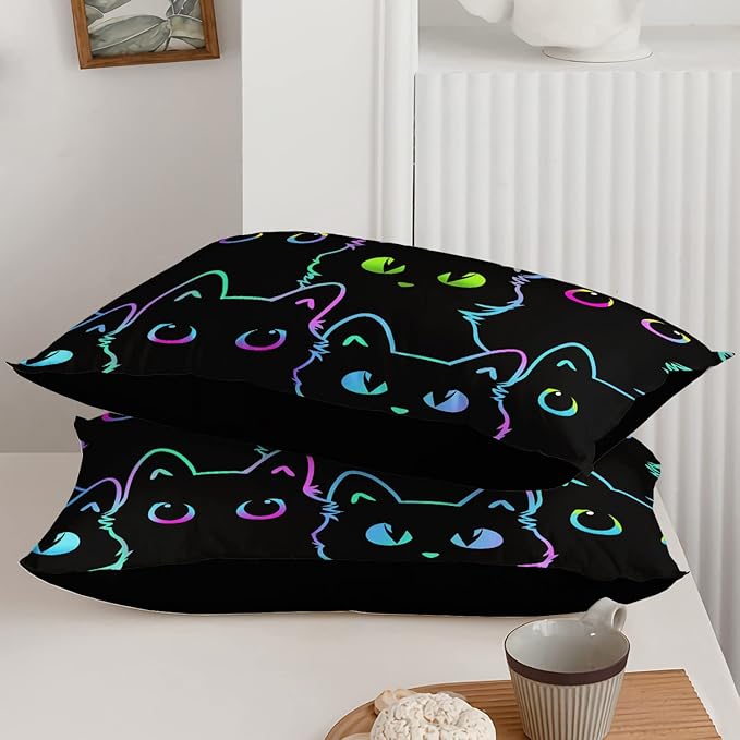 Axolotl Kids Bedding Cartoon Twin Size,Gradient Line Cute Cat Bedding Set for Teens Kids Boys Girls Adults Room Decor, All Season,1 Comforter 2 Pillow Cases,Black