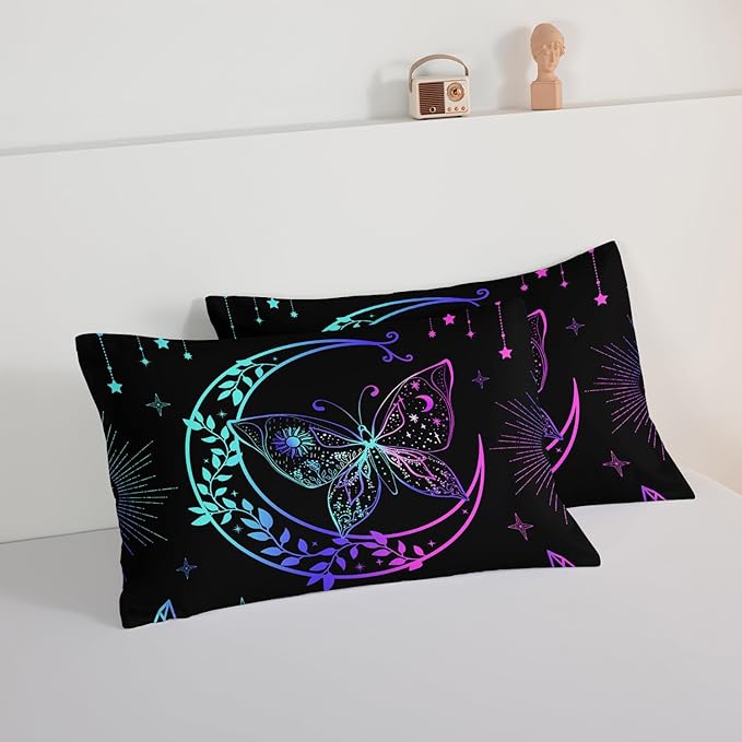 HOSIMA Butterfly Comforter Set 3Piece with 2 Pillowcases,Black Comforter Butterfly Aesthetics Room Decor,Boho Mandala Comforter Butterfly Bedding Set for Girls,Bohemian Twin Bed in a Bag.