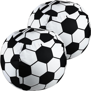 2 Packs Stuffed Animal Storage Beanbag Cover 24" Bean Bag Storage for Kids Girs Boys Room Toys Organizer Heavy-duty Zipper Bean Bag Chair Covers Only, Soccor Print
