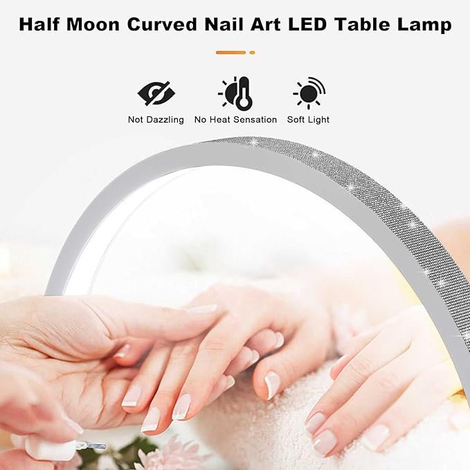 Half Moon Nail Desk Lamp, 48W Manicure LED Light for Nails, 3360 Lumen Stepless Dimming with Wire Controller, 3 Light Modes Nail Light for Desk, Arch Light for Nail Techs