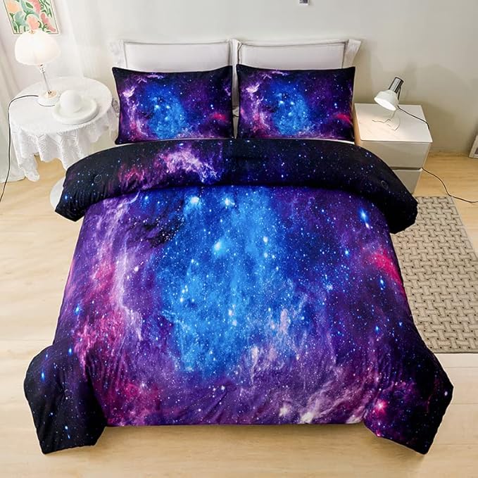 Purple Comforter Set for Girls,Galaxy Comforter Set for Boys Kids,Space Bedding Queen,Kids Comforter Set for Girls,Galaxy Bedding Set Queen with Pillowcases