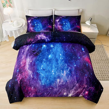 5Pcs Galaxy Bedding Set for Girls,Galaxy Purple Comforter Set Twin,Girls Purple Bedding Set Twin,Comforter for Children Boys Girls Teen Kids,Bedroom Decoration Twin 5Pcs