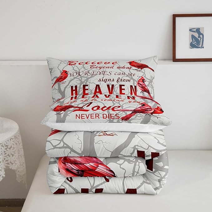 Cardinal Bird Comforter Set Queen Size Farmhouse Red Birds Bedding Set for Girls Boys Women Men Tree Branches Decor Comforter Nature Comforter with 2 Pillow Case