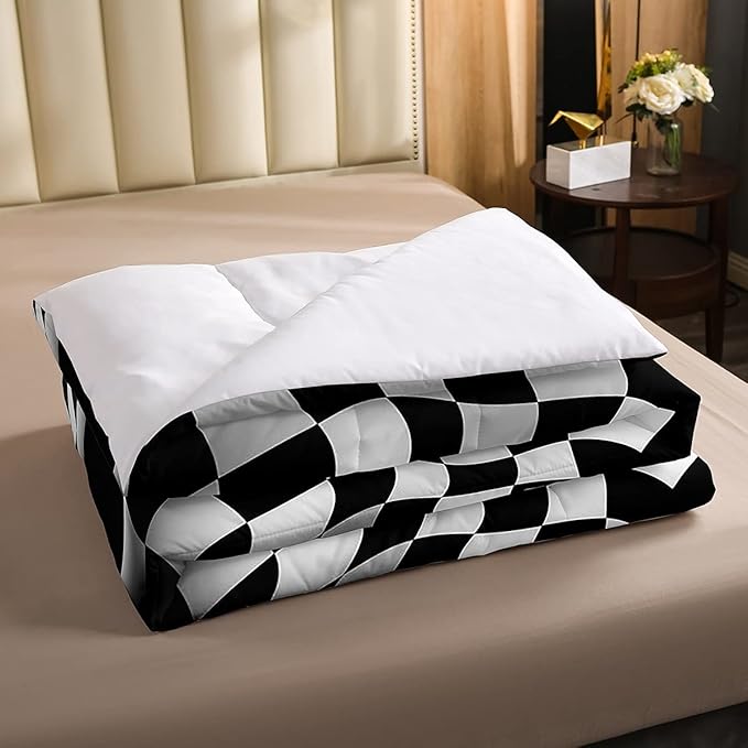 Erosebridal Teen Race Car Comforter Set For Boys King Size Extreme Sports Car Bedding Set,Black White Checkered Grid Comforter Retro Red Cool Vehicle Automobile Quilt Duvet 2 Pillow Cases