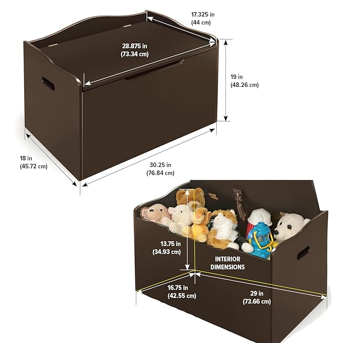 Badger Basket Kid's Wooden Toy Box and Storage Bench Seat with Safety Hinge - Espresso