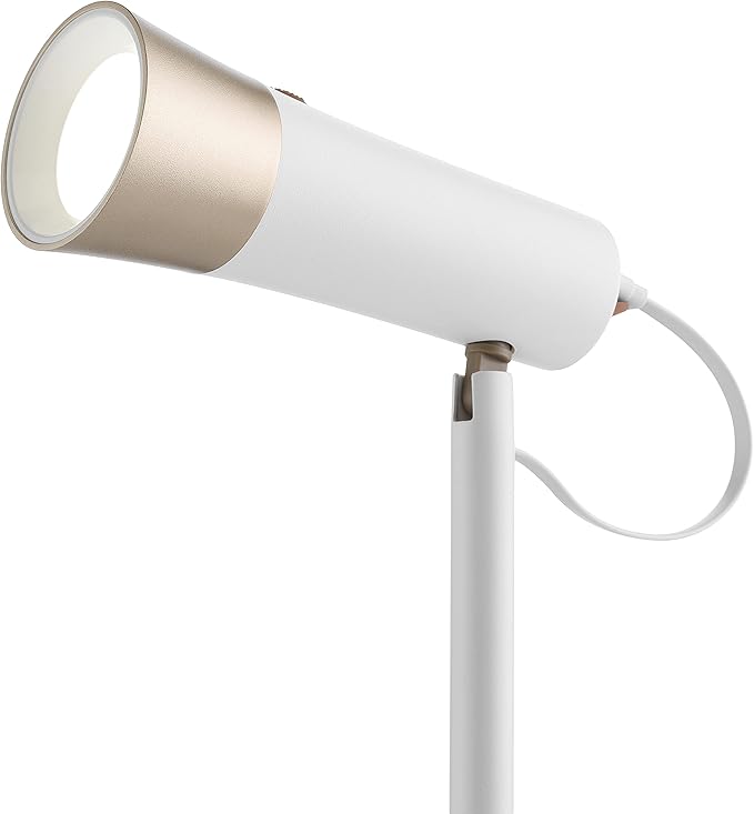 Dimmable LED Desk Light Study Lamp w/Adjustable, Rechargeable & Detachable Head - Home/Dorm/Office Table Lighting for Work, Reading & Studying - White/Gold